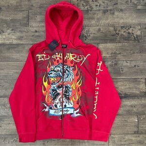 Y2K NWT Ed Hardy Red Zip Up Hoodie